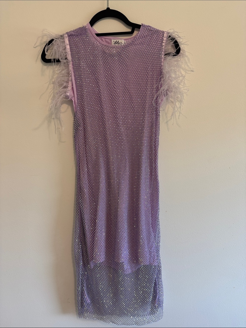 Lola + The Boys Lavender Sequin Feather-Trim Girls' Dress